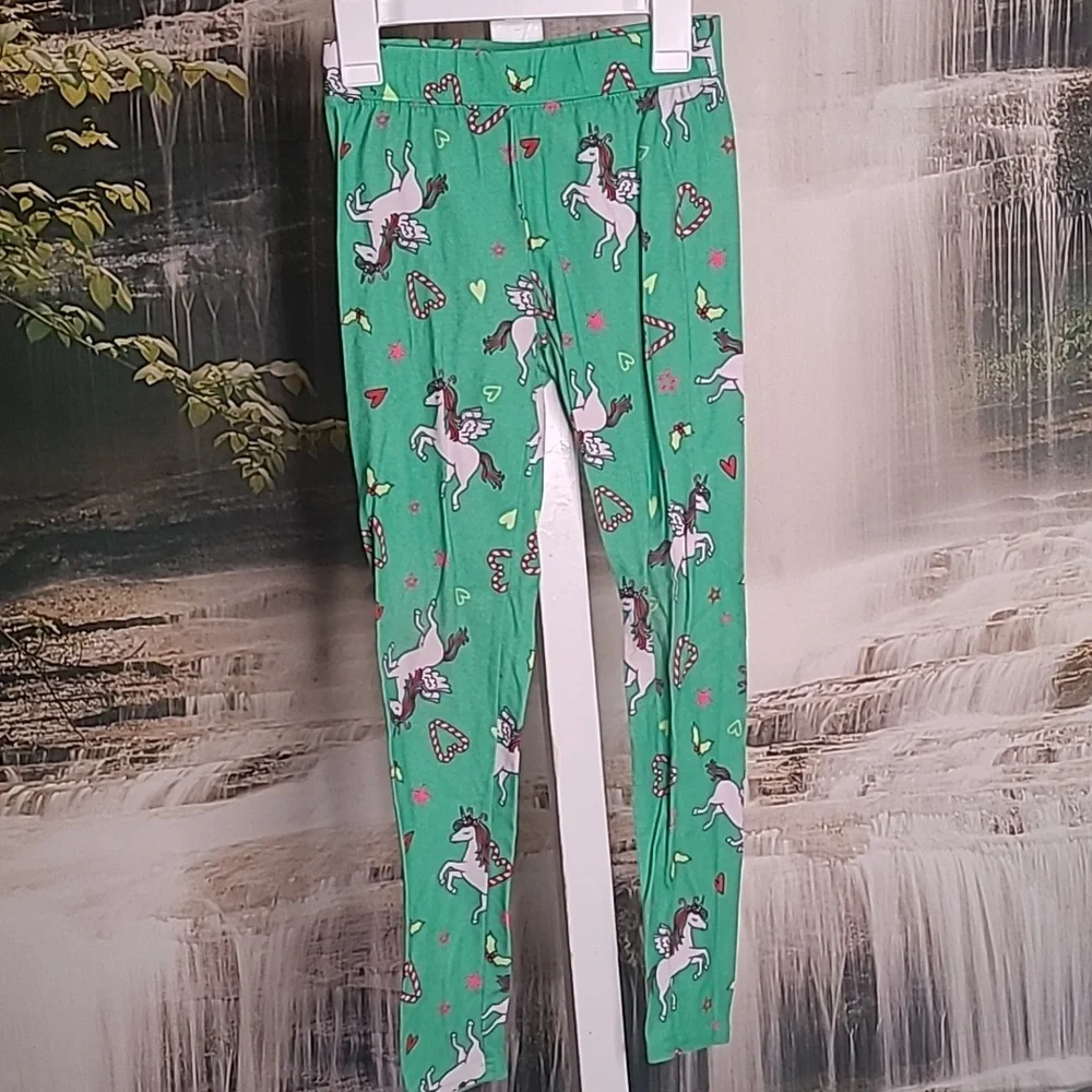 Justice Girls 10 matching set Holiday pajama pants & top unicorn Christmas Set